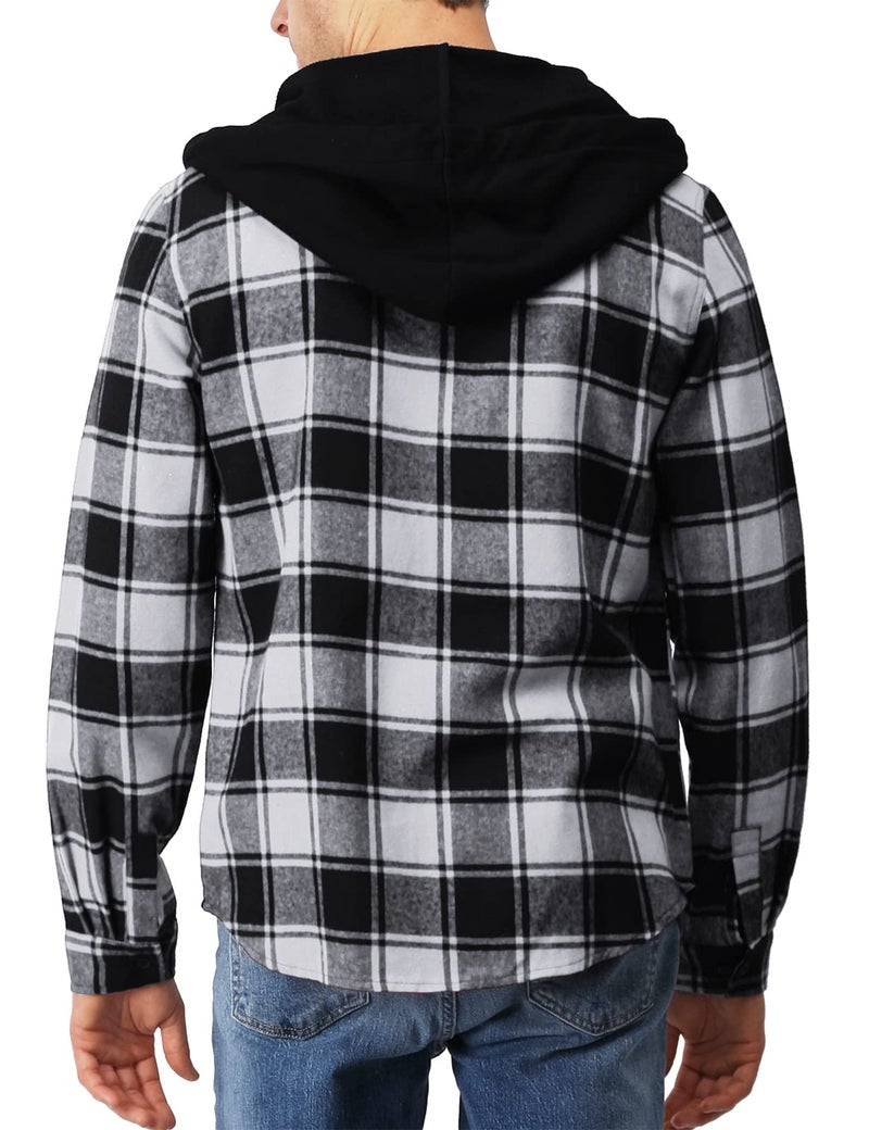 H2H Men's Casual Plaid Long Sleeve Button Down Shirt Hooded Shirts US L/Asia XL (CMOJA0105) - Image 2